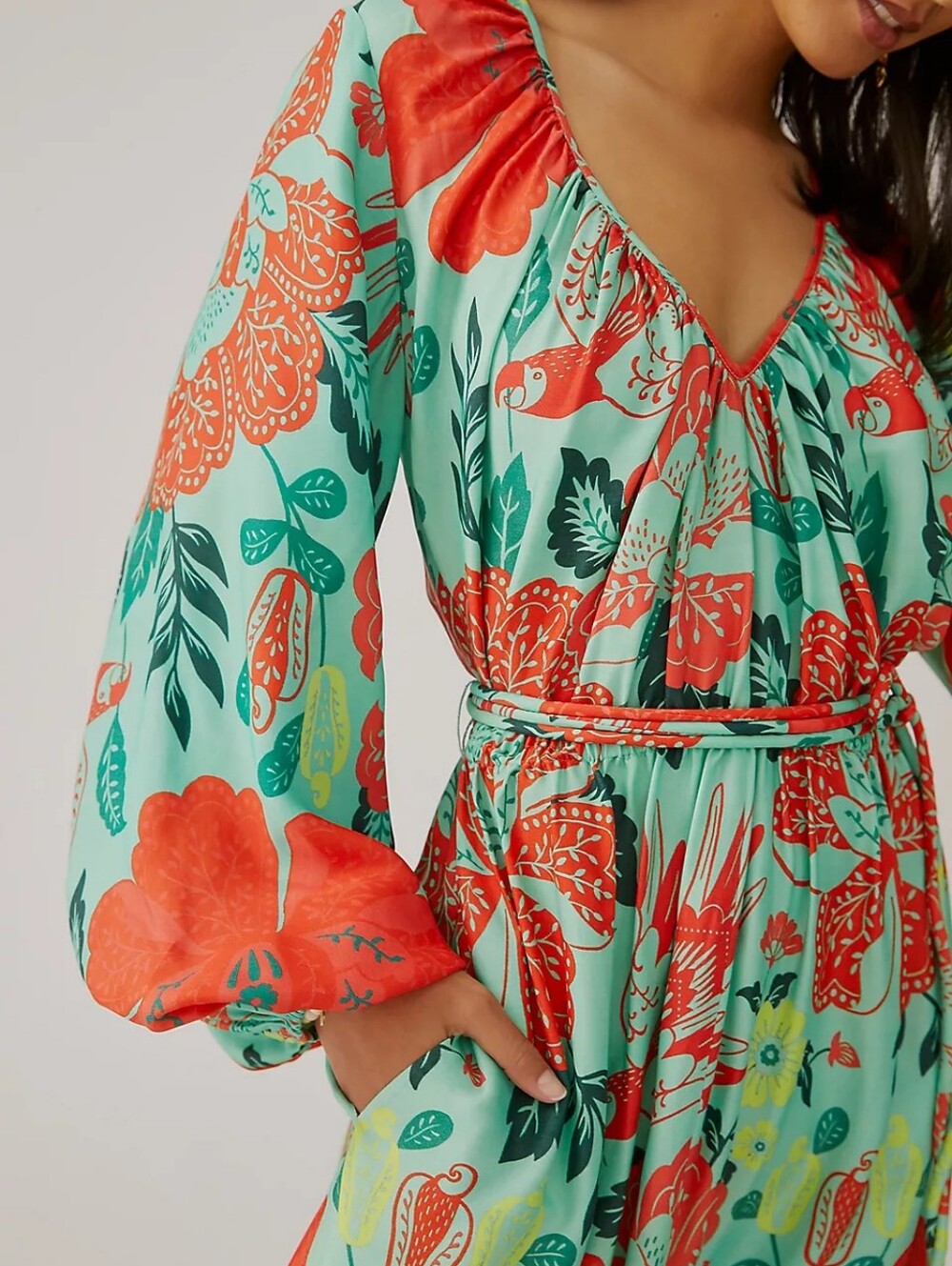 Farm x Anthropologie Poppy Print Maxi Dress Womens Large Pockets Rio - Picture 2 of 12